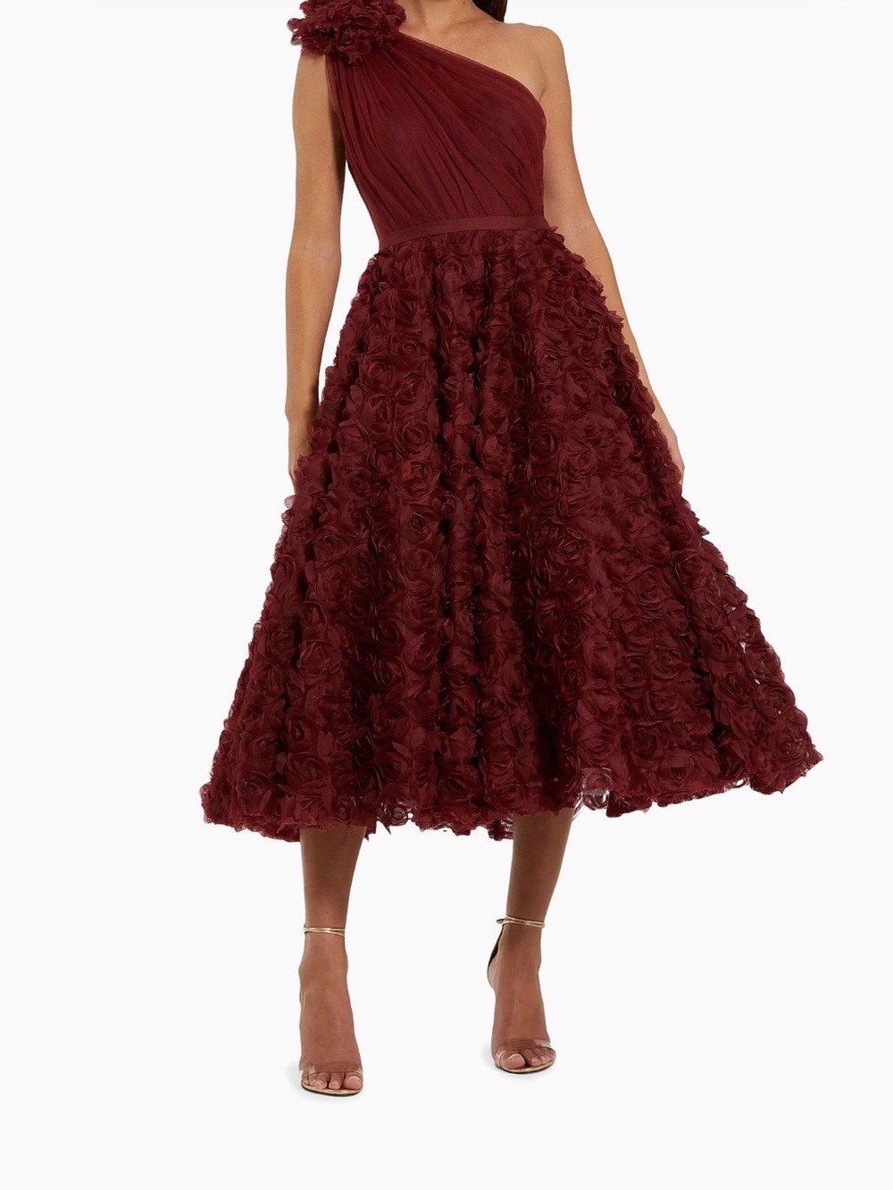 Mac Duggal Lace One Shoulder 3D Flower A-Line Midi Dress never worn